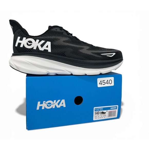 HOKA Clifton 9 Supportive Running Shoes Black White Cushioned Trainers Men’s 14 - Picture 5 of 13